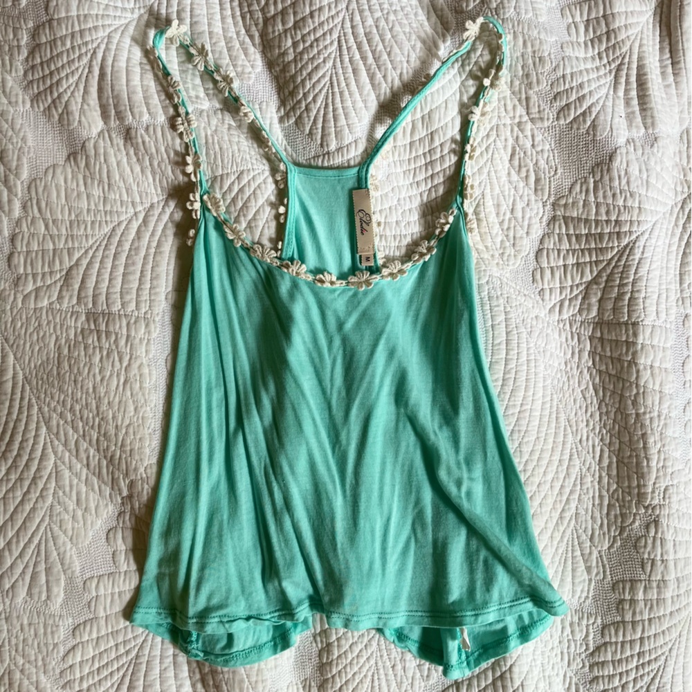 Aqua Daisy Cropped Tank Top